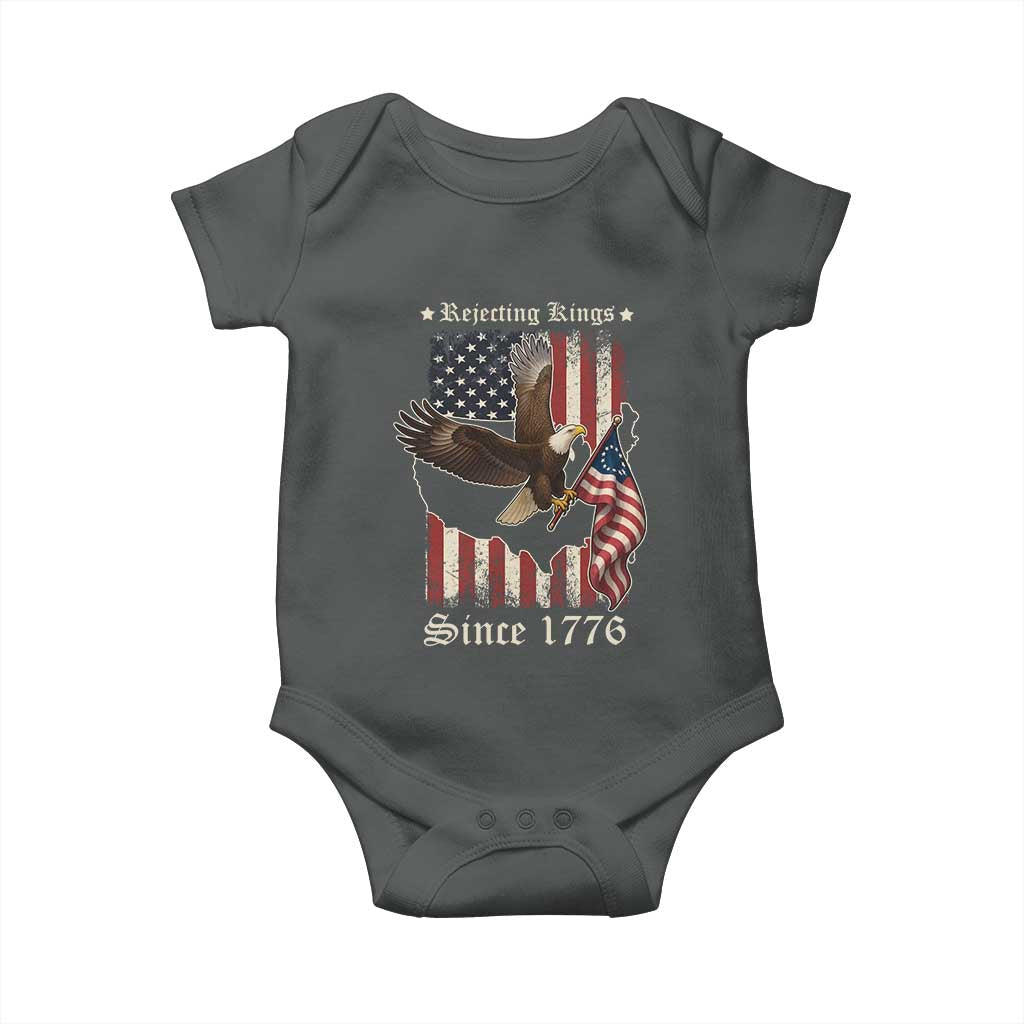 Funny Rejecting Kings Since 1776 Baby Onesie Vintage American Flag Bald Eagle