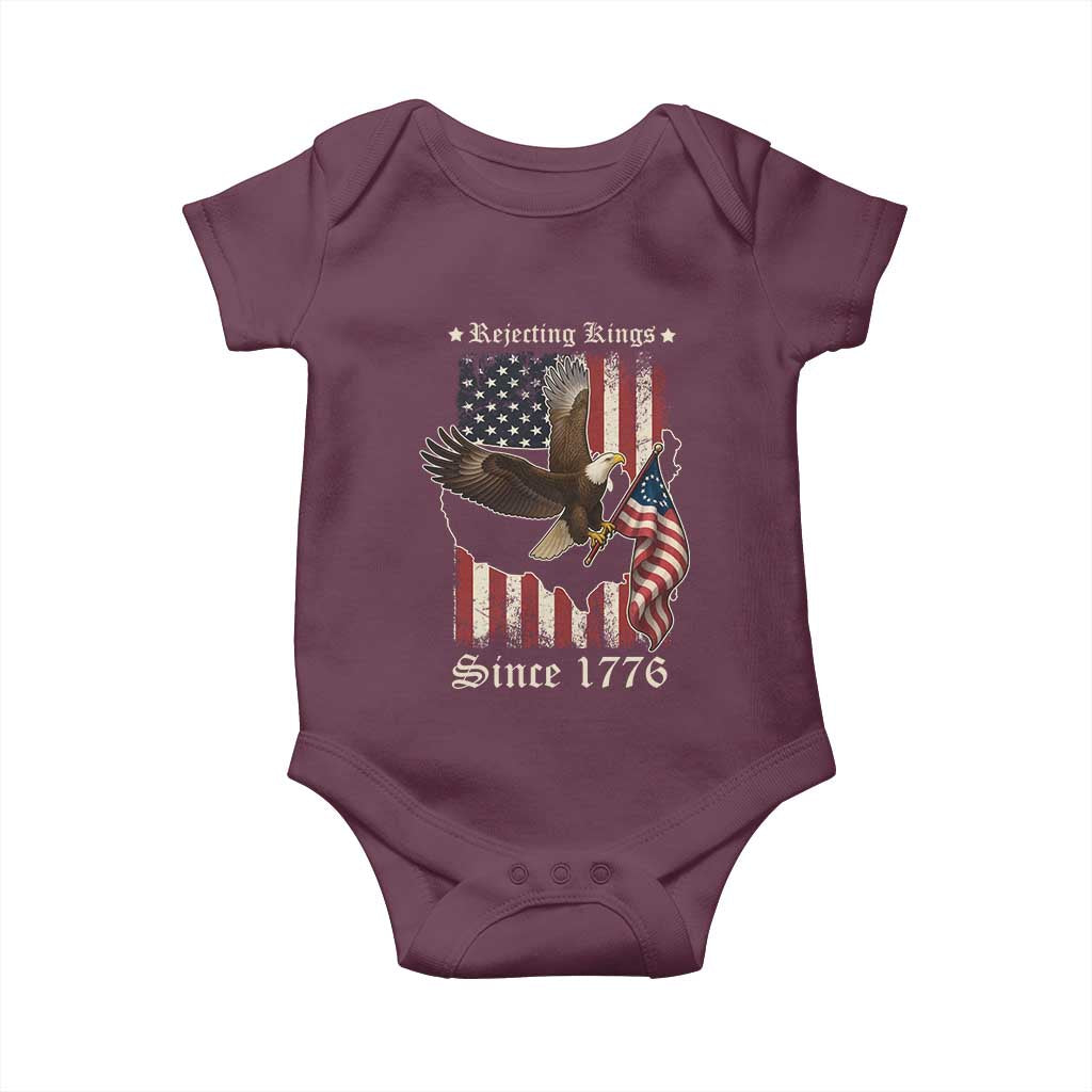 Funny Rejecting Kings Since 1776 Baby Onesie Vintage American Flag Bald Eagle