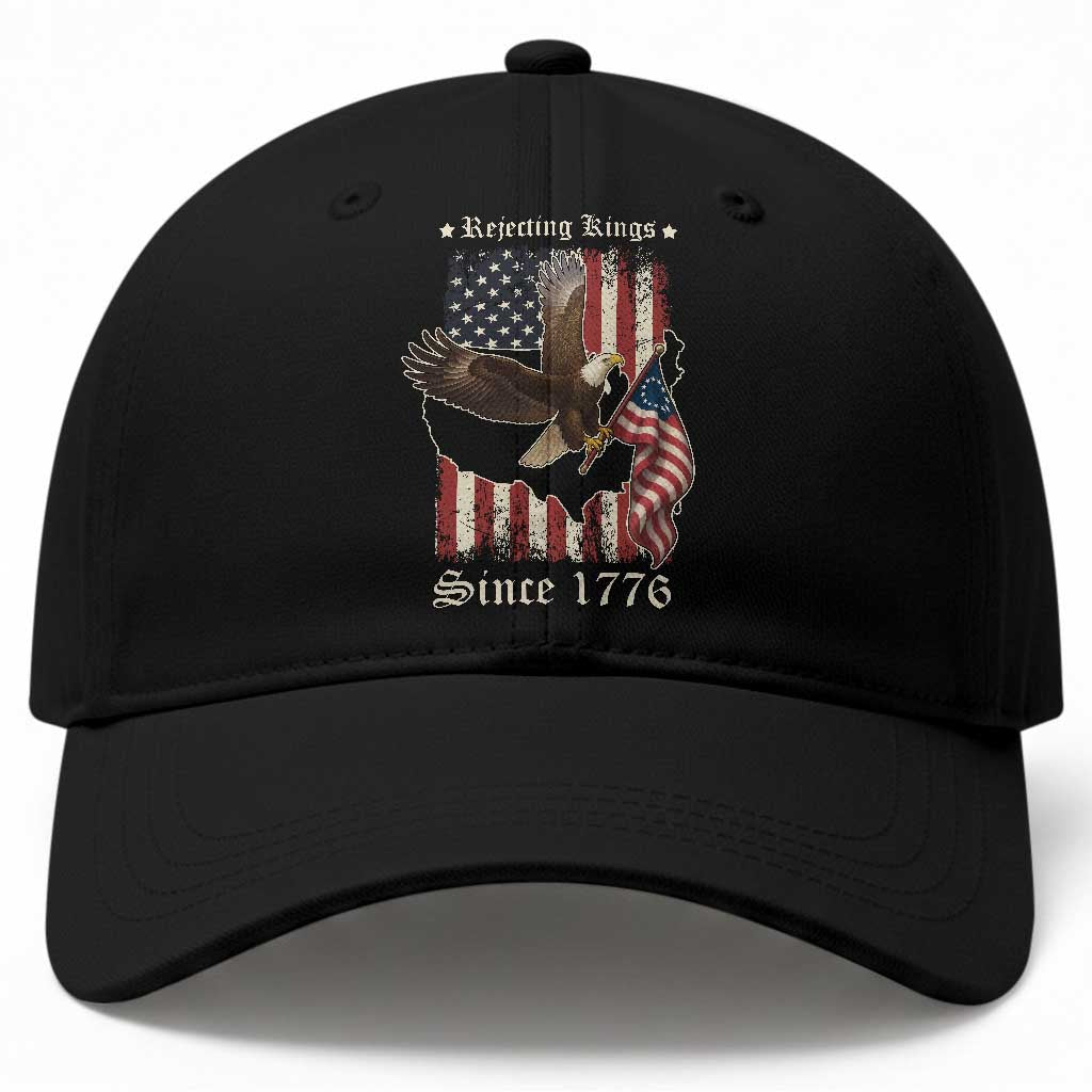 Funny Rejecting Kings Since 1776 Baseball Cap Vintage American Flag Bald Eagle