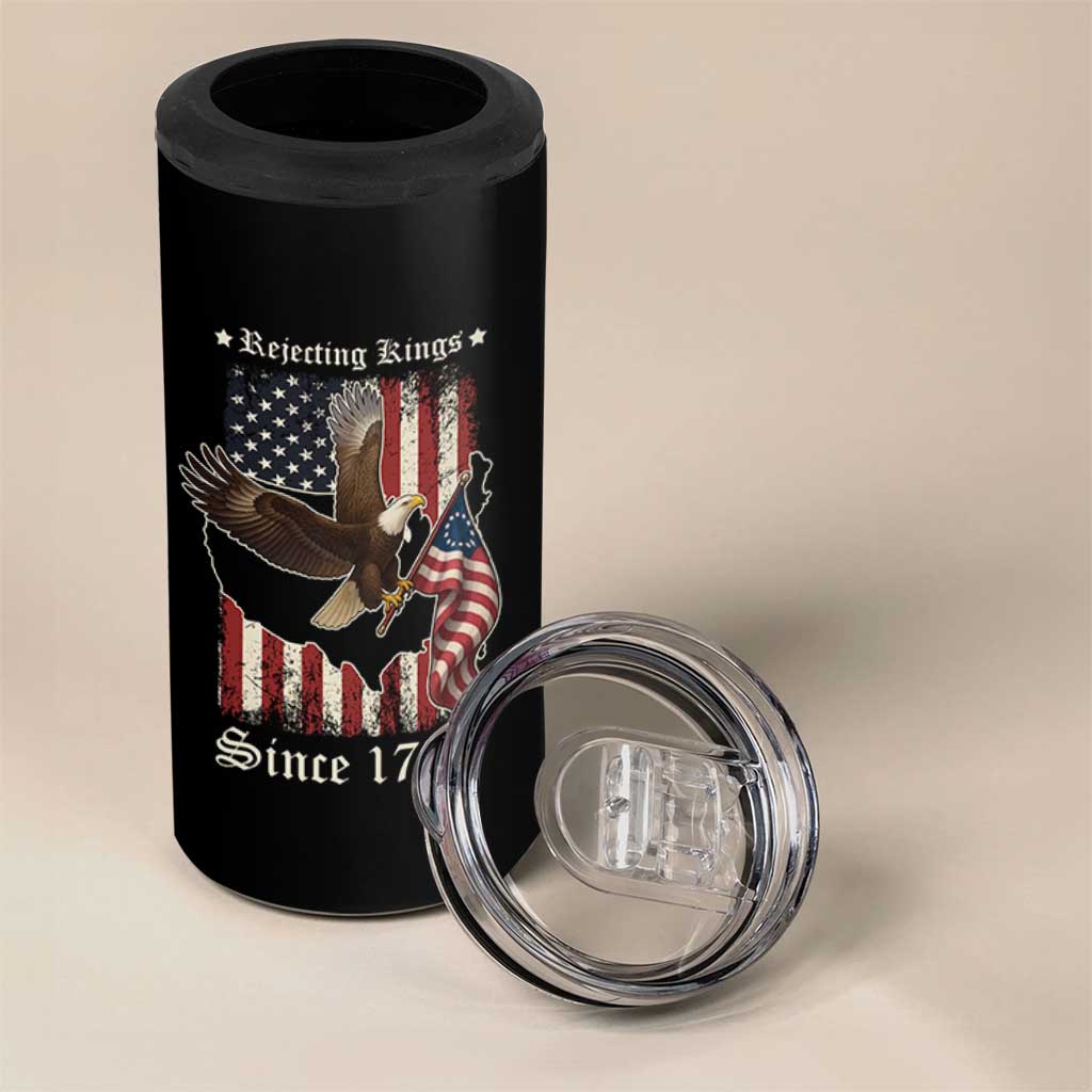 Funny Rejecting Kings Since 1776 4 in 1 Can Cooler Tumbler Vintage American Flag Bald Eagle