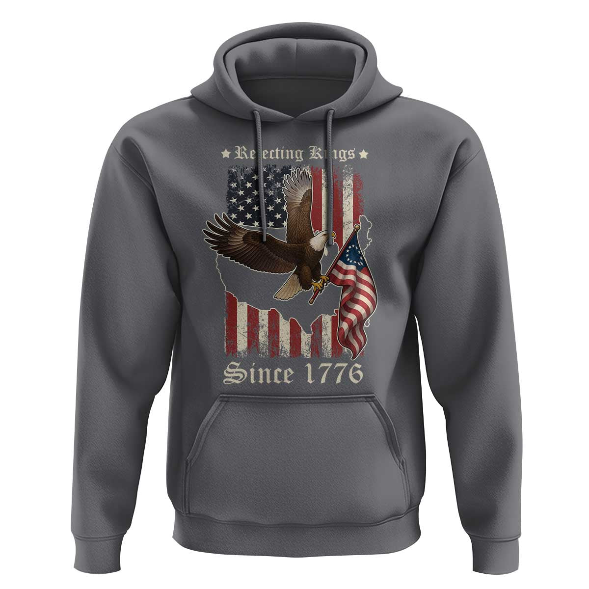 Funny Rejecting Kings Since 1776 Hoodie Vintage American Flag Bald Eagle