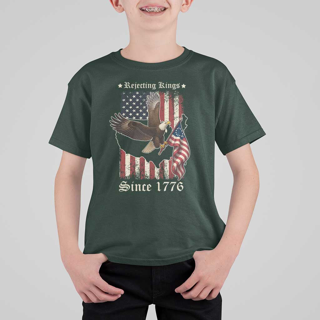 Funny Rejecting Kings Since 1776 T Shirt For Kid Vintage American Flag Bald Eagle
