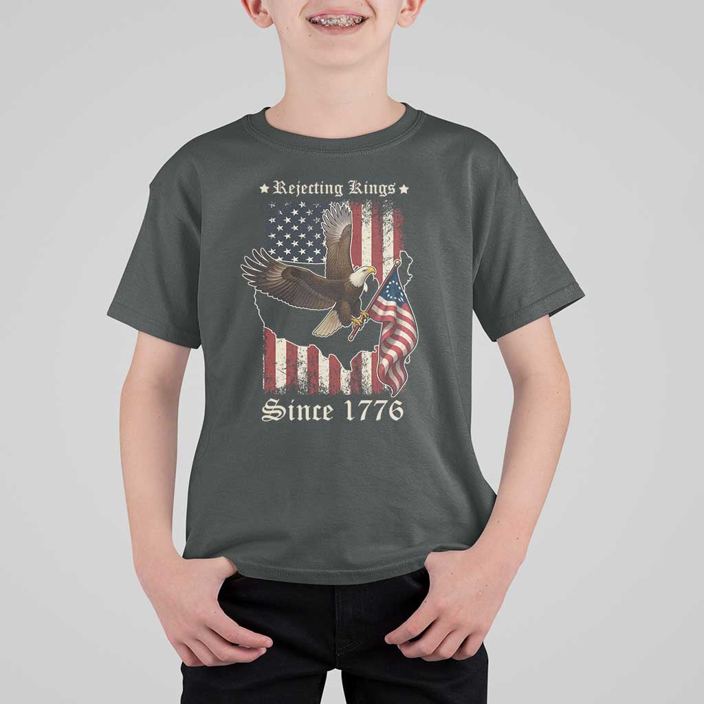 Funny Rejecting Kings Since 1776 T Shirt For Kid Vintage American Flag Bald Eagle