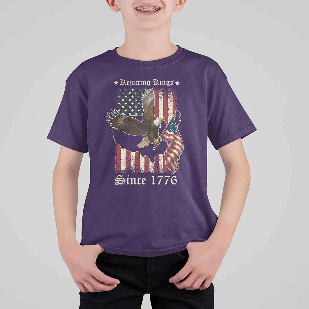 Funny Rejecting Kings Since 1776 T Shirt For Kid Vintage American Flag Bald Eagle