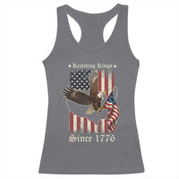 Funny Rejecting Kings Since 1776 Racerback Tank Top Vintage American Flag Bald Eagle