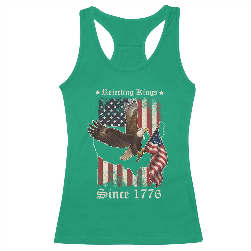 Funny Rejecting Kings Since 1776 Racerback Tank Top Vintage American Flag Bald Eagle