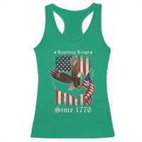 Funny Rejecting Kings Since 1776 Racerback Tank Top Vintage American Flag Bald Eagle