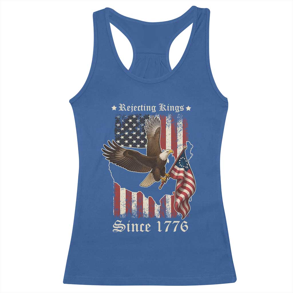 Funny Rejecting Kings Since 1776 Racerback Tank Top Vintage American Flag Bald Eagle