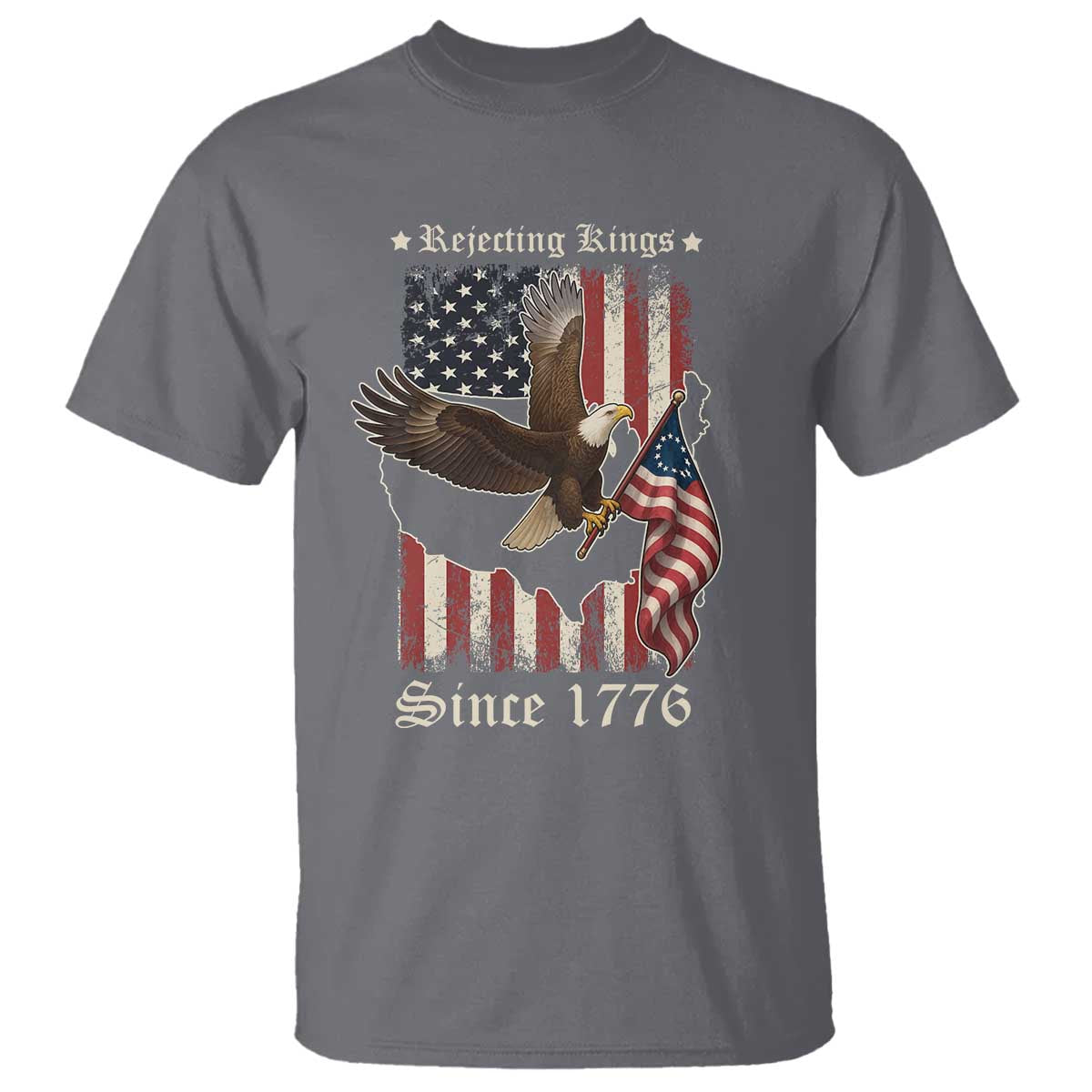 Funny Rejecting Kings Since 1776 T Shirt Vintage American Flag Bald Eagle