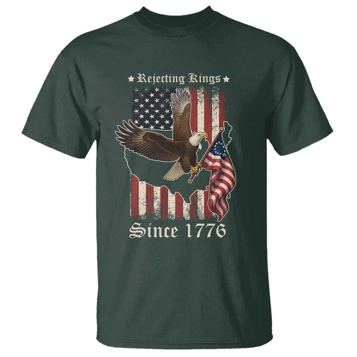 Funny Rejecting Kings Since 1776 T Shirt Vintage American Flag Bald Eagle
