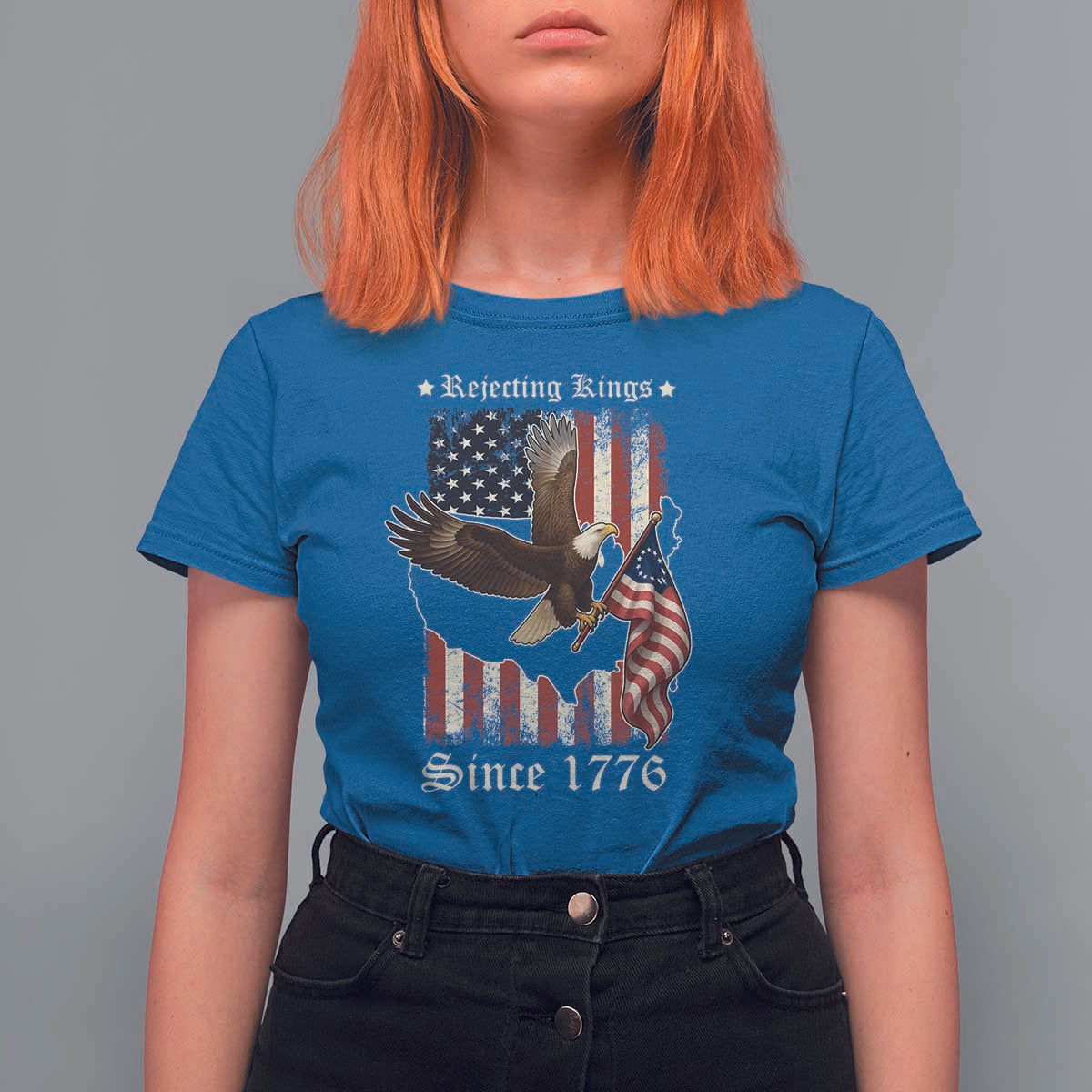 Funny Rejecting Kings Since 1776 T Shirt For Women Vintage American Flag Bald Eagle
