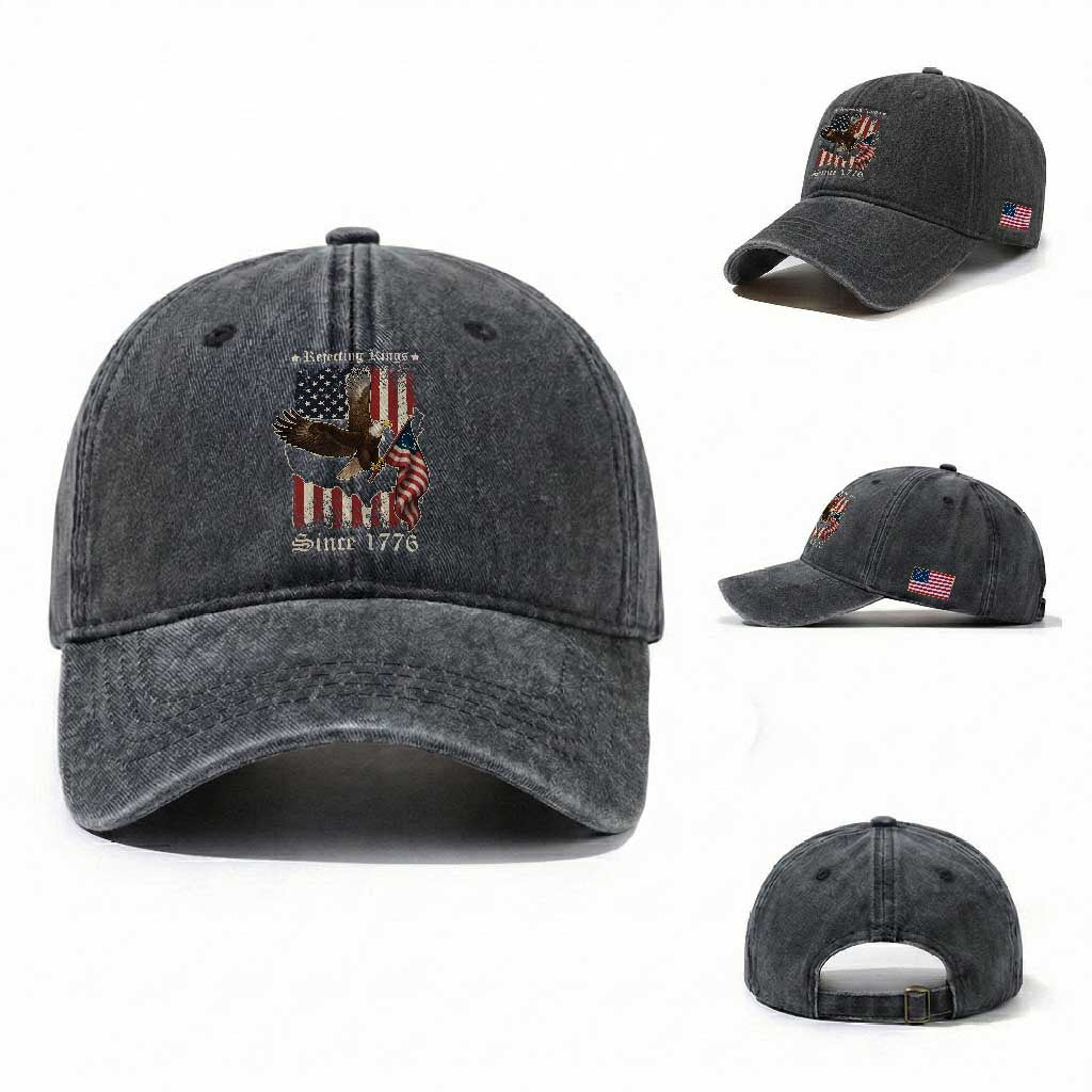 Funny Rejecting Kings Since 1776 Washed Cotton Baseball Cap Vintage American Flag Bald Eagle