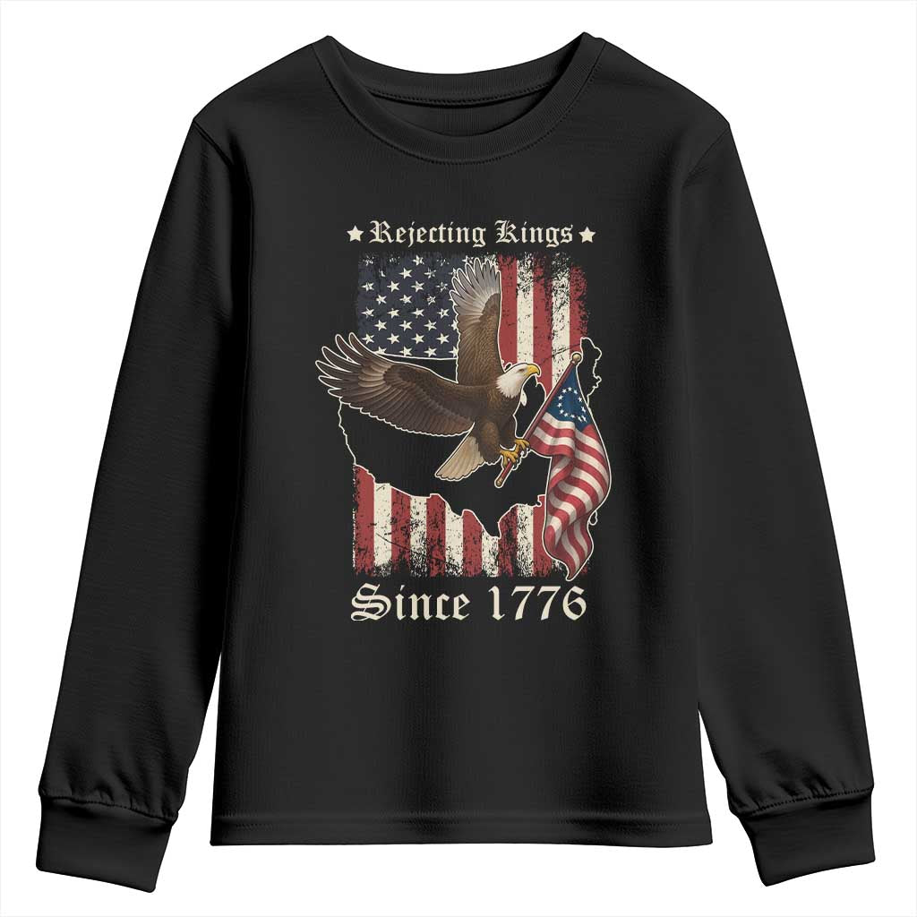 Funny Rejecting Kings Since 1776 Youth Sweatshirt Vintage American Flag Bald Eagle