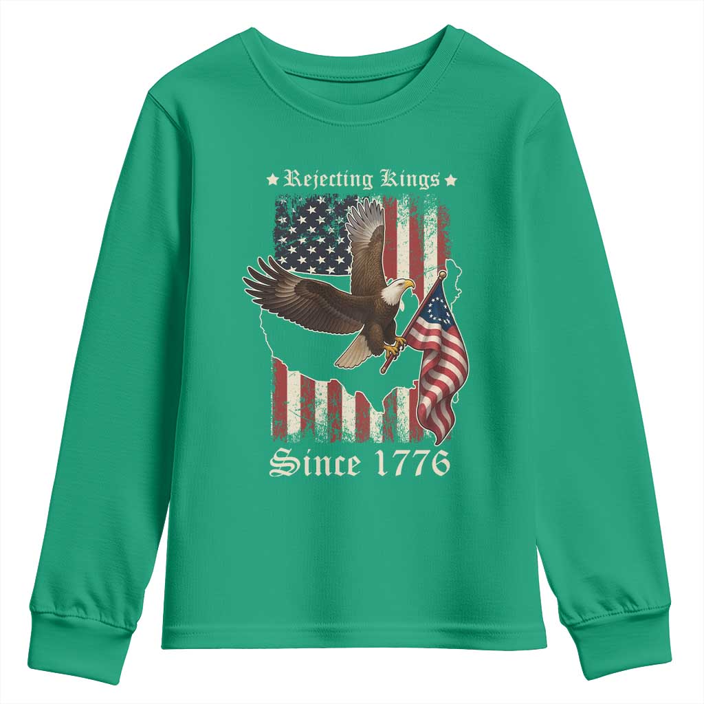 Funny Rejecting Kings Since 1776 Youth Sweatshirt Vintage American Flag Bald Eagle
