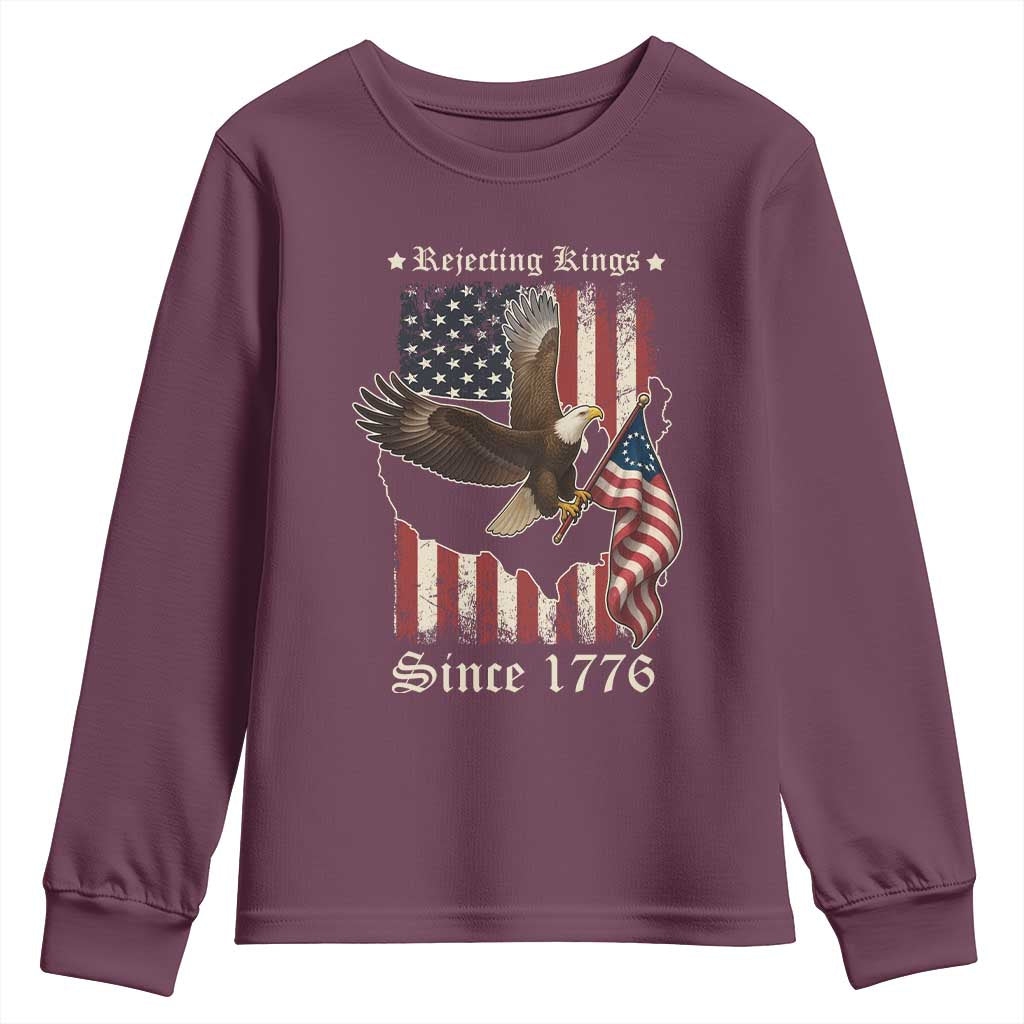 Funny Rejecting Kings Since 1776 Youth Sweatshirt Vintage American Flag Bald Eagle