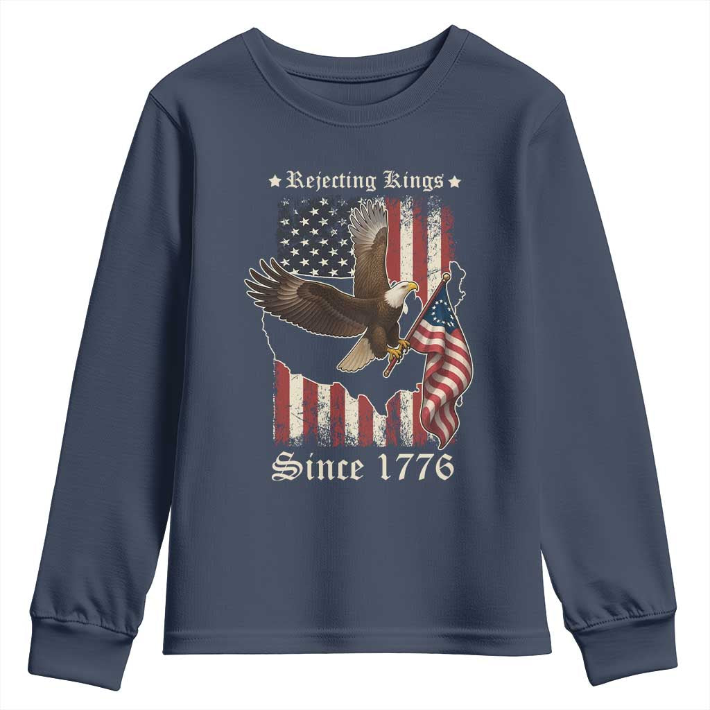 Funny Rejecting Kings Since 1776 Youth Sweatshirt Vintage American Flag Bald Eagle