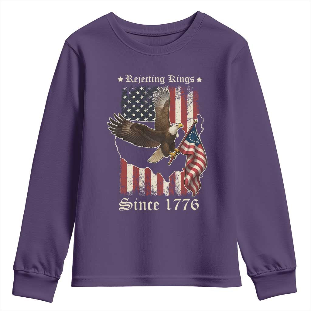 Funny Rejecting Kings Since 1776 Youth Sweatshirt Vintage American Flag Bald Eagle