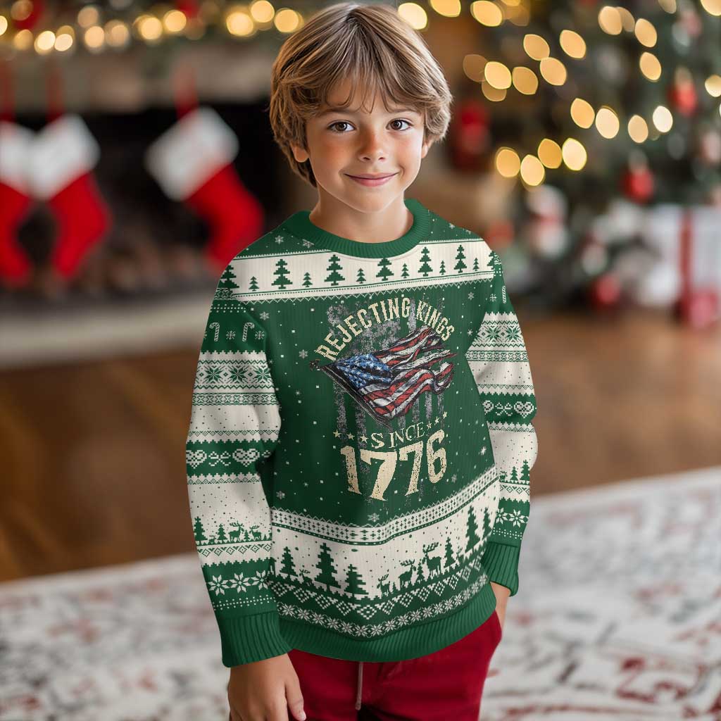 Funny Rejecting Kings Since 1776 Ugly Christmas Sweater Vintage American Flag - Wonder Print Shop
