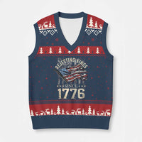 Funny Rejecting Kings Since 1776 V-Neck Knit Sweater Vest Vintage American Flag - Wonder Print Shop