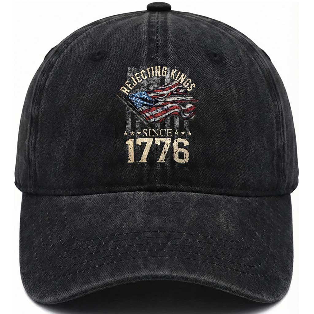 Funny Rejecting Kings Since 1776 Washed Cotton Baseball Cap Vintage American Flag