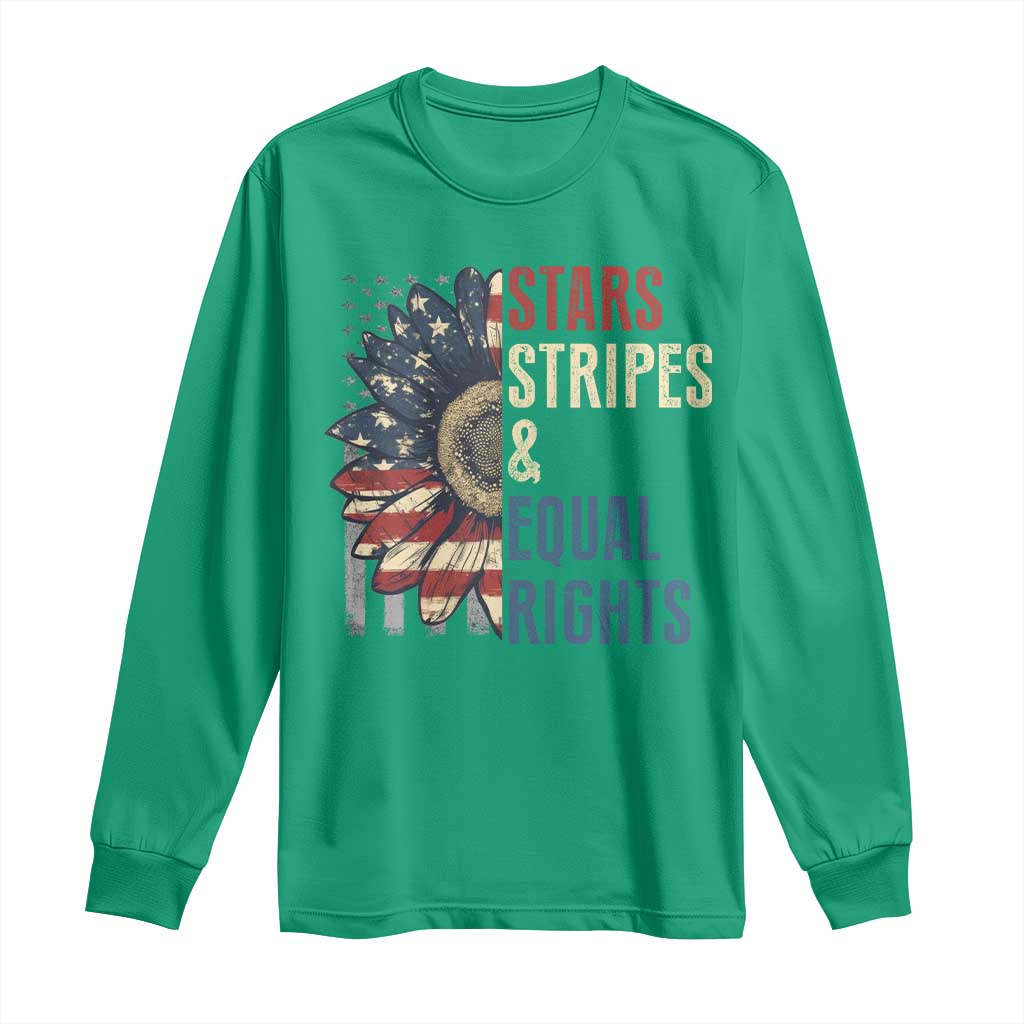Funny Stars Stripes And Equal Rights Long Sleeve Shirt 4th Of July Women's Rights Sunflower - Wonder Print Shop