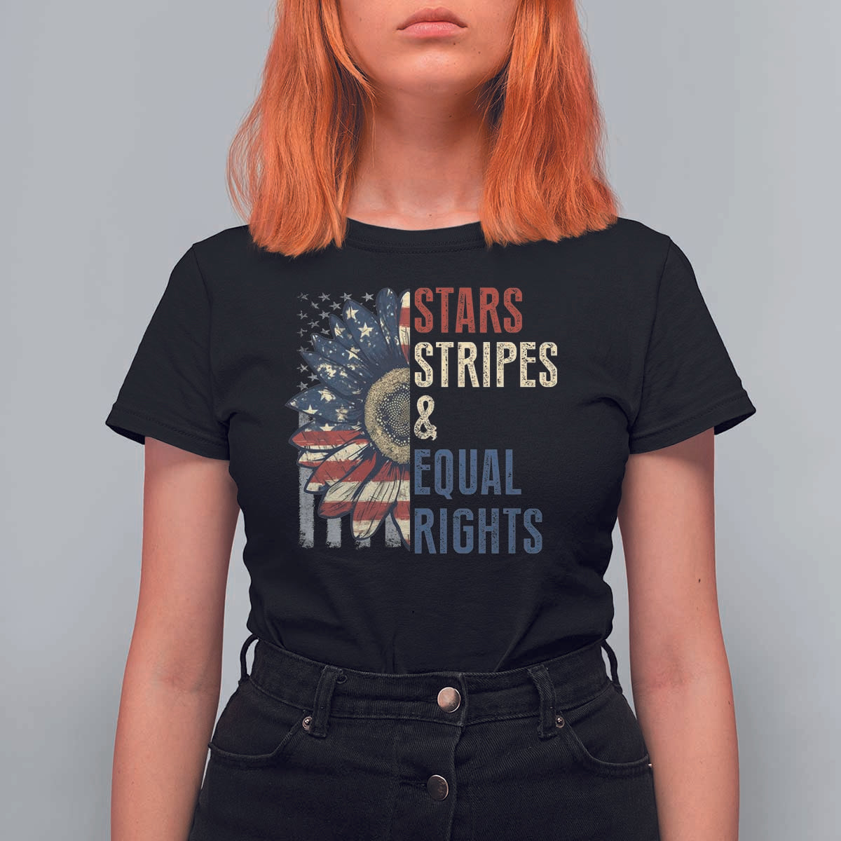 Funny Stars Stripes And Equal Rights T Shirt For Women 4th Of July Women's Rights Sunflower - Wonder Print Shop