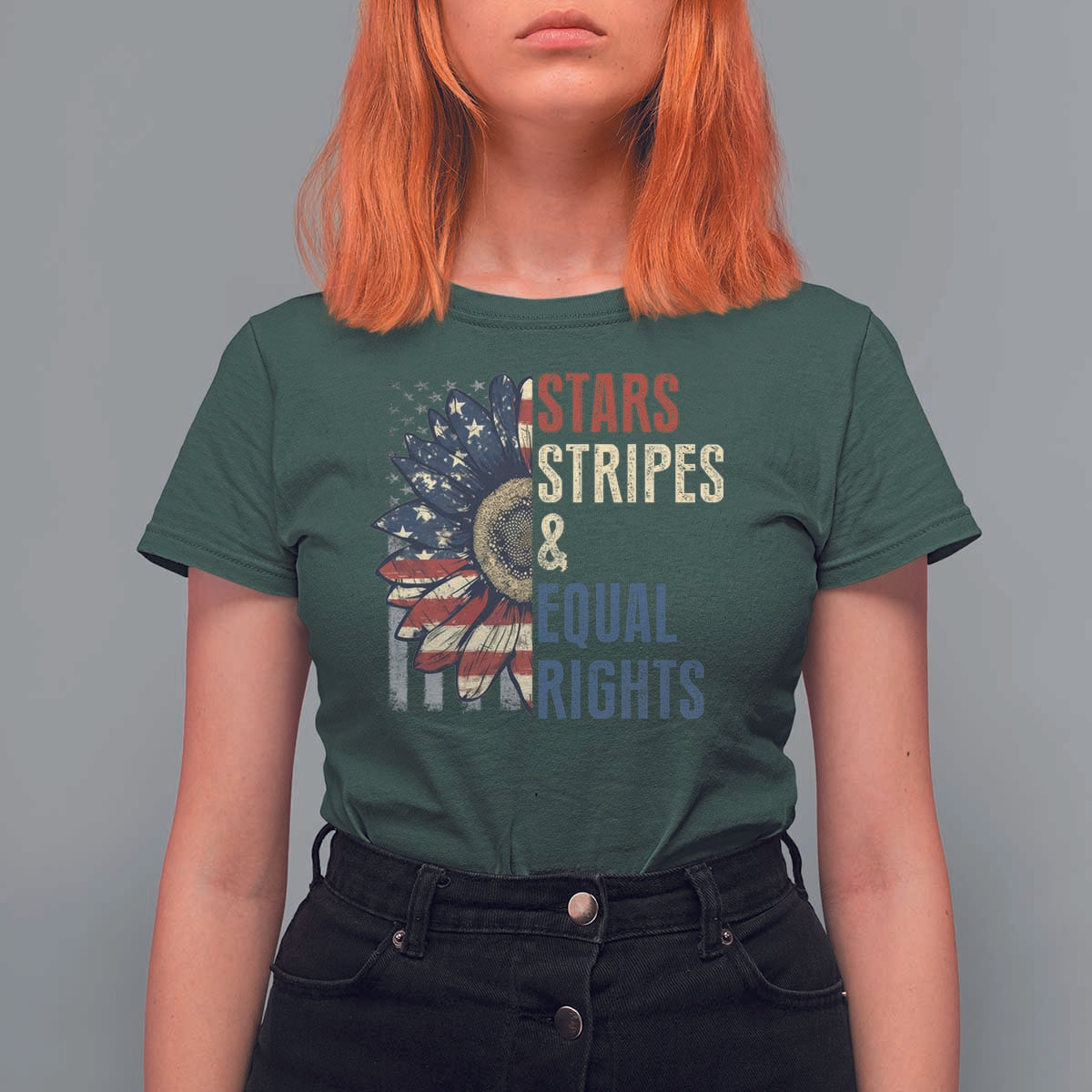 Funny Stars Stripes And Equal Rights T Shirt For Women 4th Of July Women's Rights Sunflower - Wonder Print Shop