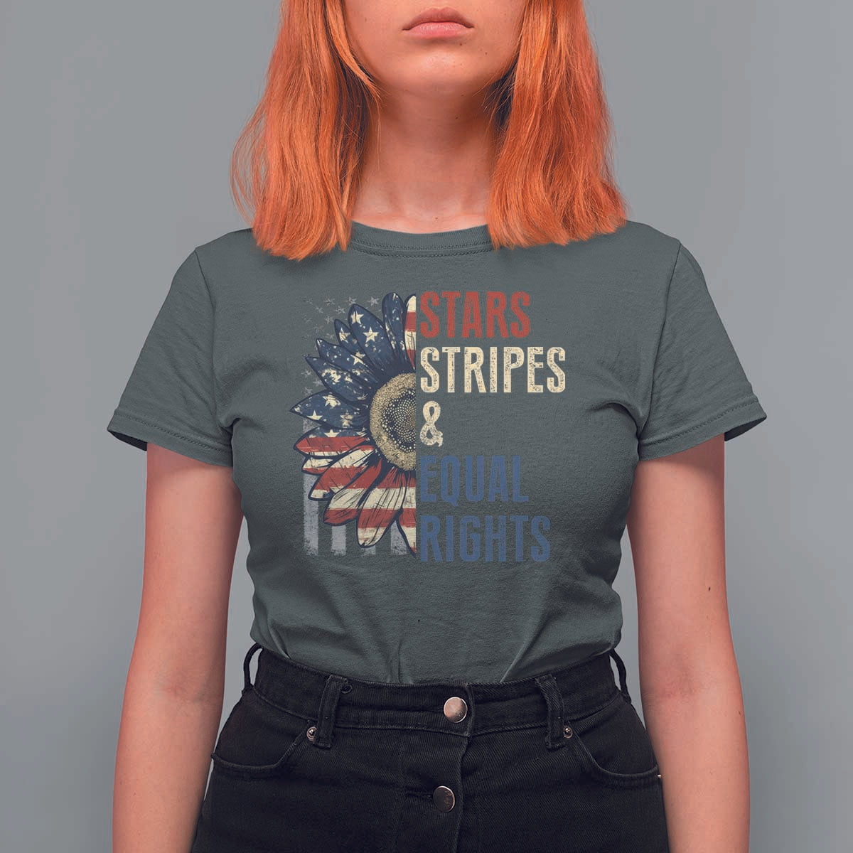 Funny Stars Stripes And Equal Rights T Shirt For Women 4th Of July Women's Rights Sunflower - Wonder Print Shop