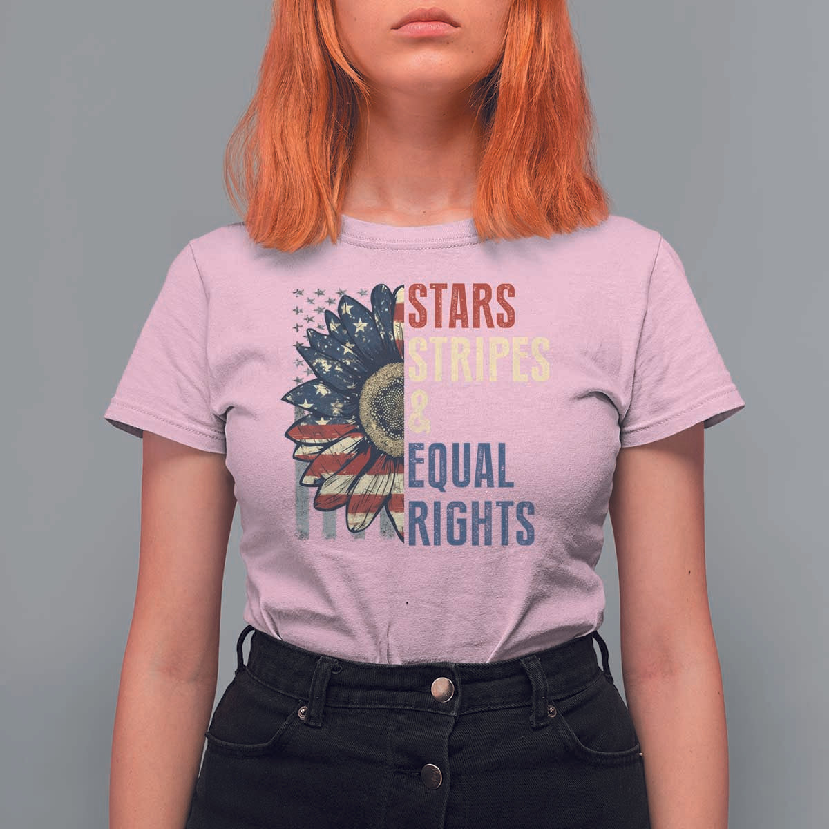Funny Stars Stripes And Equal Rights T Shirt For Women 4th Of July Women's Rights Sunflower - Wonder Print Shop