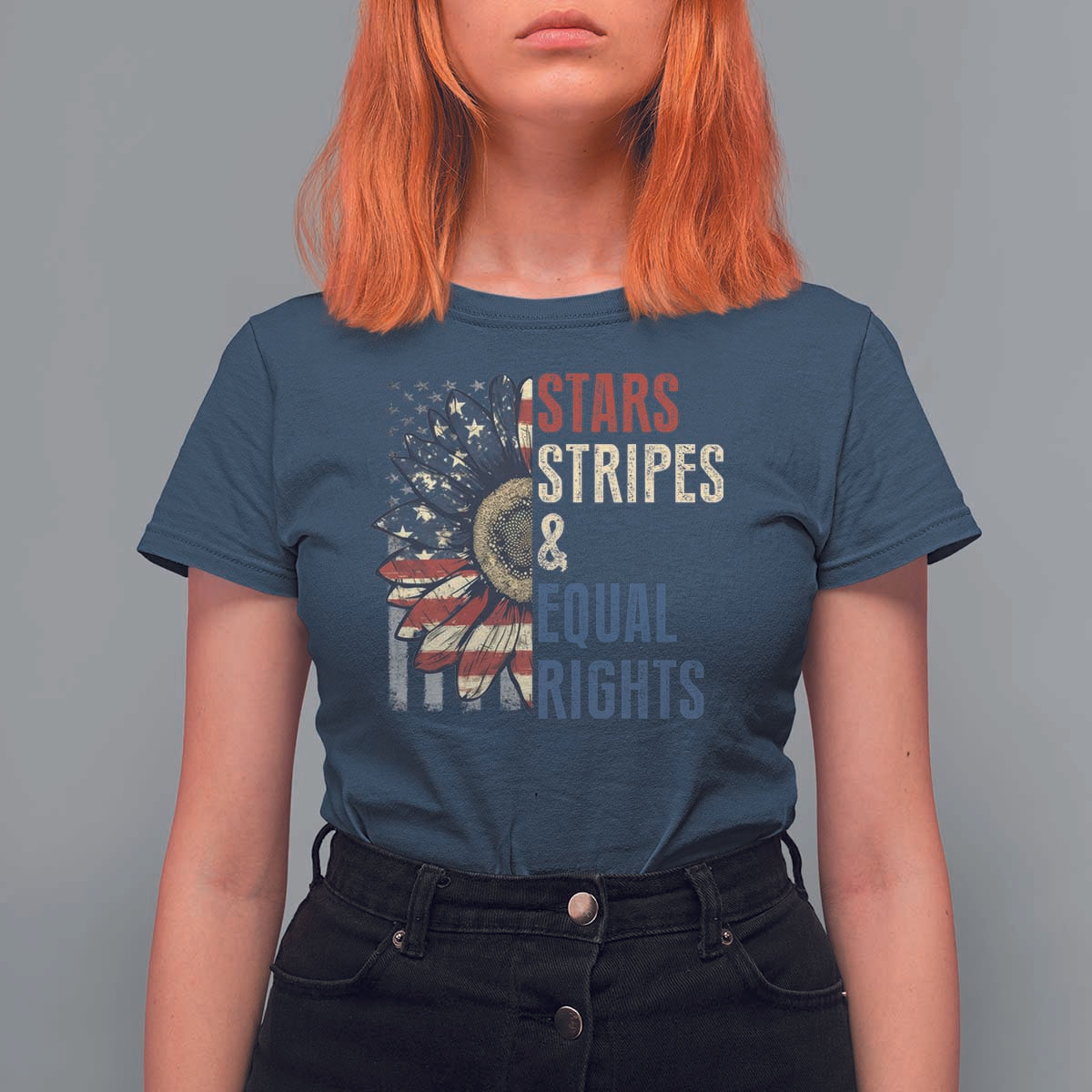 Funny Stars Stripes And Equal Rights T Shirt For Women 4th Of July Women's Rights Sunflower - Wonder Print Shop