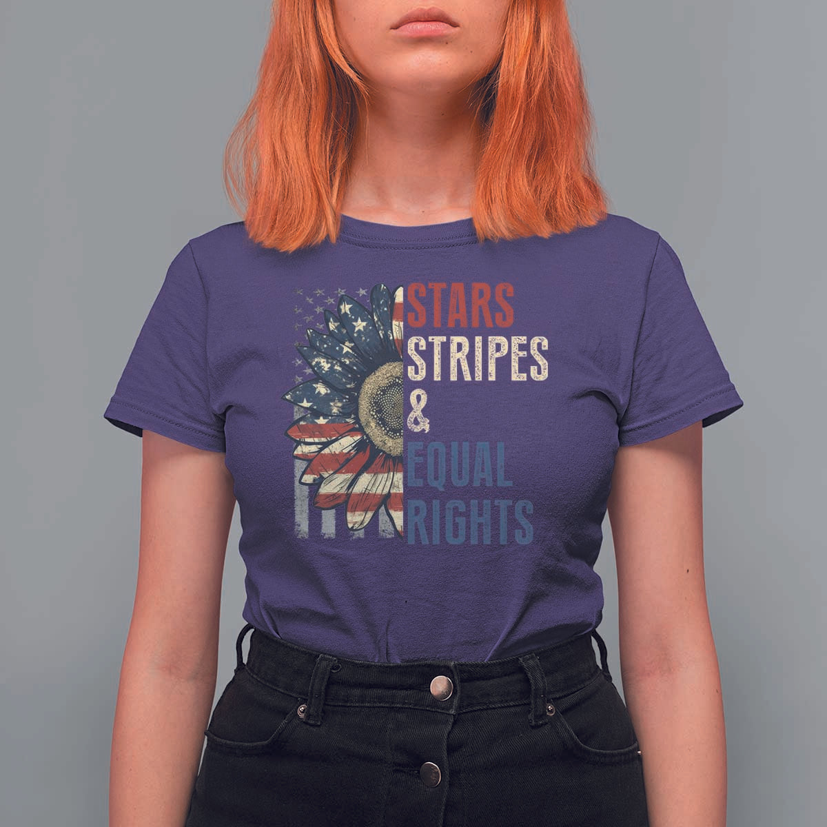 Funny Stars Stripes And Equal Rights T Shirt For Women 4th Of July Women's Rights Sunflower - Wonder Print Shop