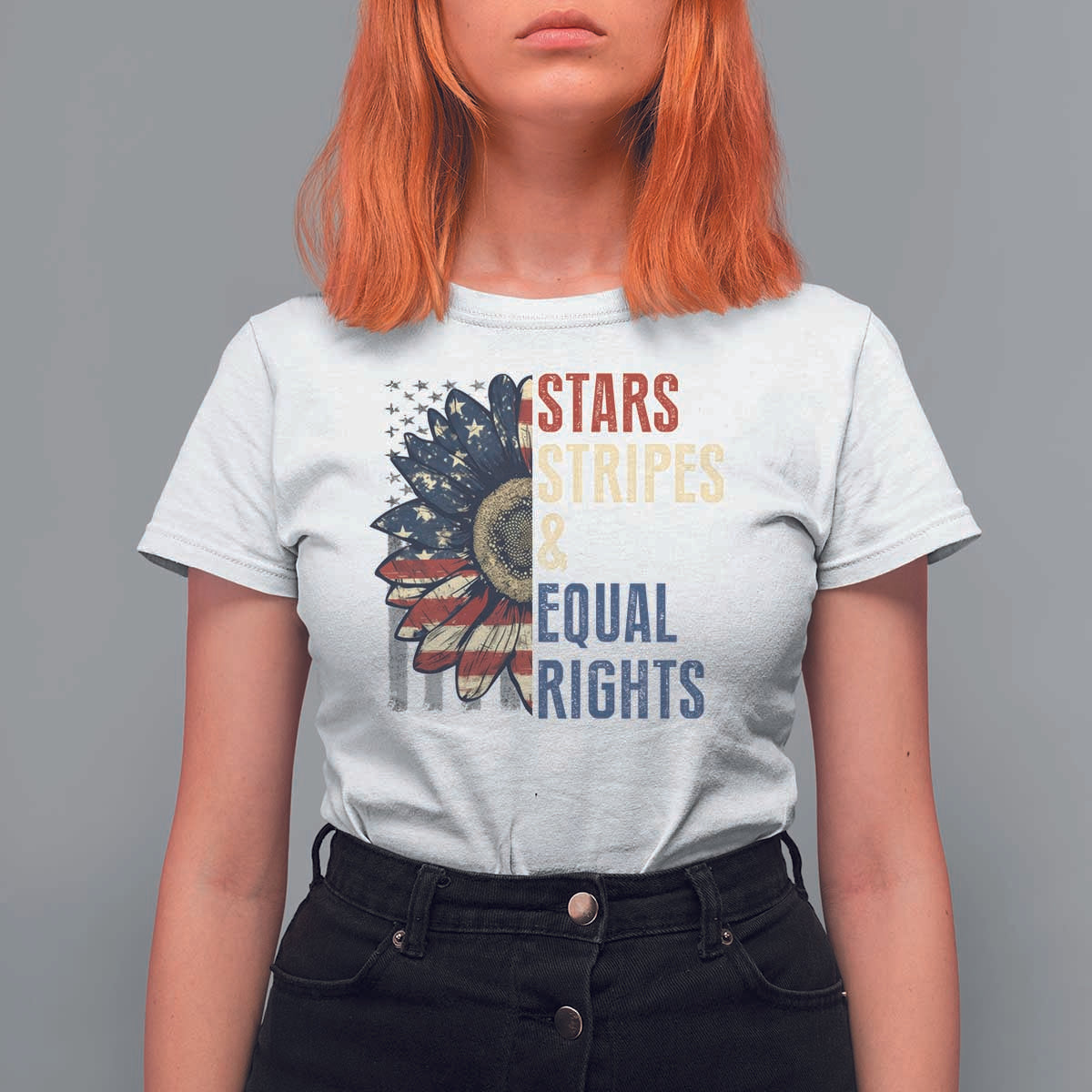 Funny Stars Stripes And Equal Rights T Shirt For Women 4th Of July Women's Rights Sunflower - Wonder Print Shop