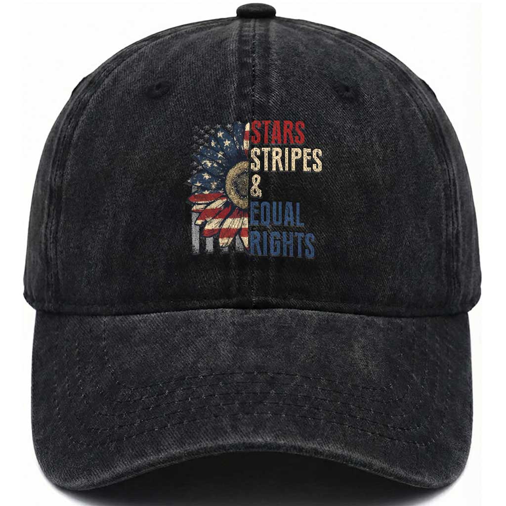 Funny Stars Stripes And Equal Rights Washed Cotton Baseball Cap 4th Of July Women's Rights Sunflower