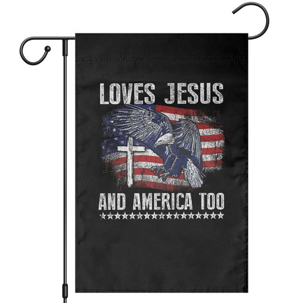 Funny Loves Jesus And America Too Garden Flag 4th Of July Patriotic Christian Eagle American Flag - Wonder Print Shop