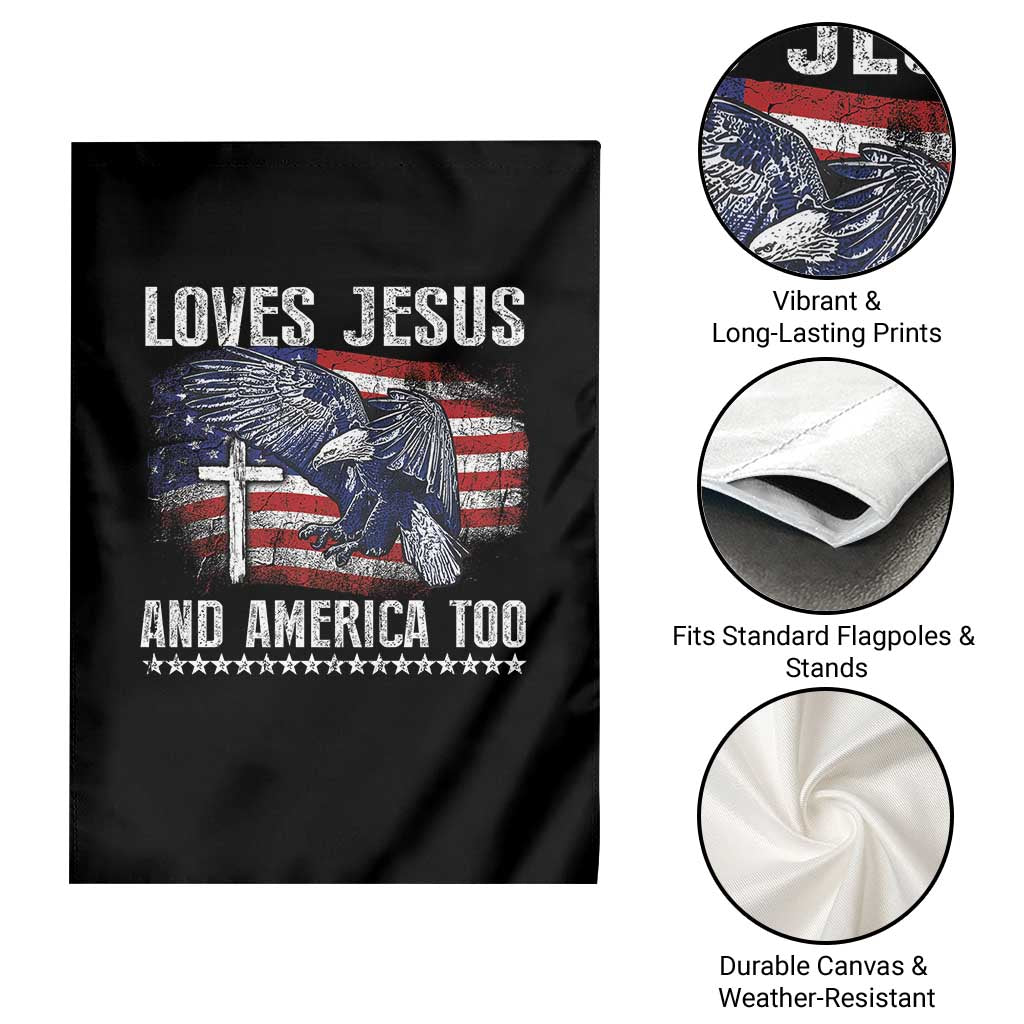 Funny Loves Jesus And America Too Garden Flag 4th Of July Patriotic Christian Eagle American Flag - Wonder Print Shop