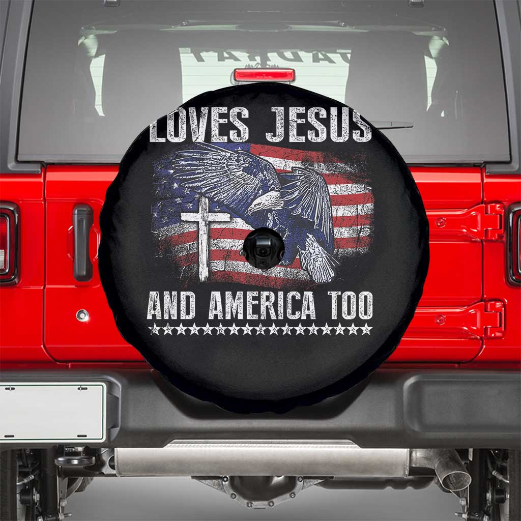 Funny Loves Jesus And America Too Spare Tire Cover 4th Of July Patriotic Christian Eagle American Flag - Wonder Print Shop