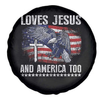 Funny Loves Jesus And America Too Spare Tire Cover 4th Of July Patriotic Christian Eagle American Flag - Wonder Print Shop