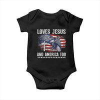 Funny Loves Jesus And America Too Baby Onesie 4th Of July Patriotic Christian Eagle American Flag - Wonder Print Shop