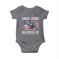 Funny Loves Jesus And America Too Baby Onesie 4th Of July Patriotic Christian Eagle American Flag - Wonder Print Shop