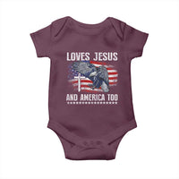 Funny Loves Jesus And America Too Baby Onesie 4th Of July Patriotic Christian Eagle American Flag - Wonder Print Shop