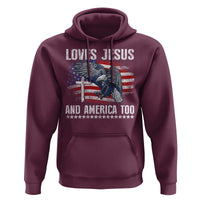 Funny Loves Jesus And America Too Hoodie 4th Of July Patriotic Christian Eagle American Flag - Wonder Print Shop