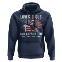Funny Loves Jesus And America Too Hoodie 4th Of July Patriotic Christian Eagle American Flag - Wonder Print Shop