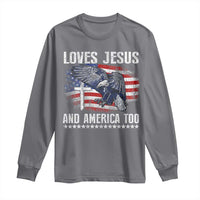 Funny Loves Jesus And America Too Long Sleeve Shirt 4th Of July Patriotic Christian Eagle American Flag - Wonder Print Shop