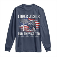 Funny Loves Jesus And America Too Long Sleeve Shirt 4th Of July Patriotic Christian Eagle American Flag - Wonder Print Shop