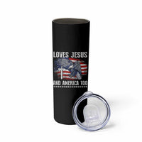 Funny Loves Jesus And America Too Skinny Tumbler 4th Of July Patriotic Christian Eagle American Flag - Wonder Print Shop