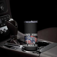 Funny Loves Jesus And America Too Skinny Tumbler 4th Of July Patriotic Christian Eagle American Flag - Wonder Print Shop