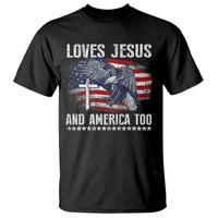 Funny Loves Jesus And America Too T Shirt 4th Of July Patriotic Christian Eagle American Flag - Wonder Print Shop