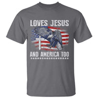 Funny Loves Jesus And America Too T Shirt 4th Of July Patriotic Christian Eagle American Flag - Wonder Print Shop
