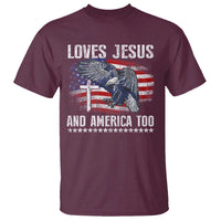 Funny Loves Jesus And America Too T Shirt 4th Of July Patriotic Christian Eagle American Flag - Wonder Print Shop