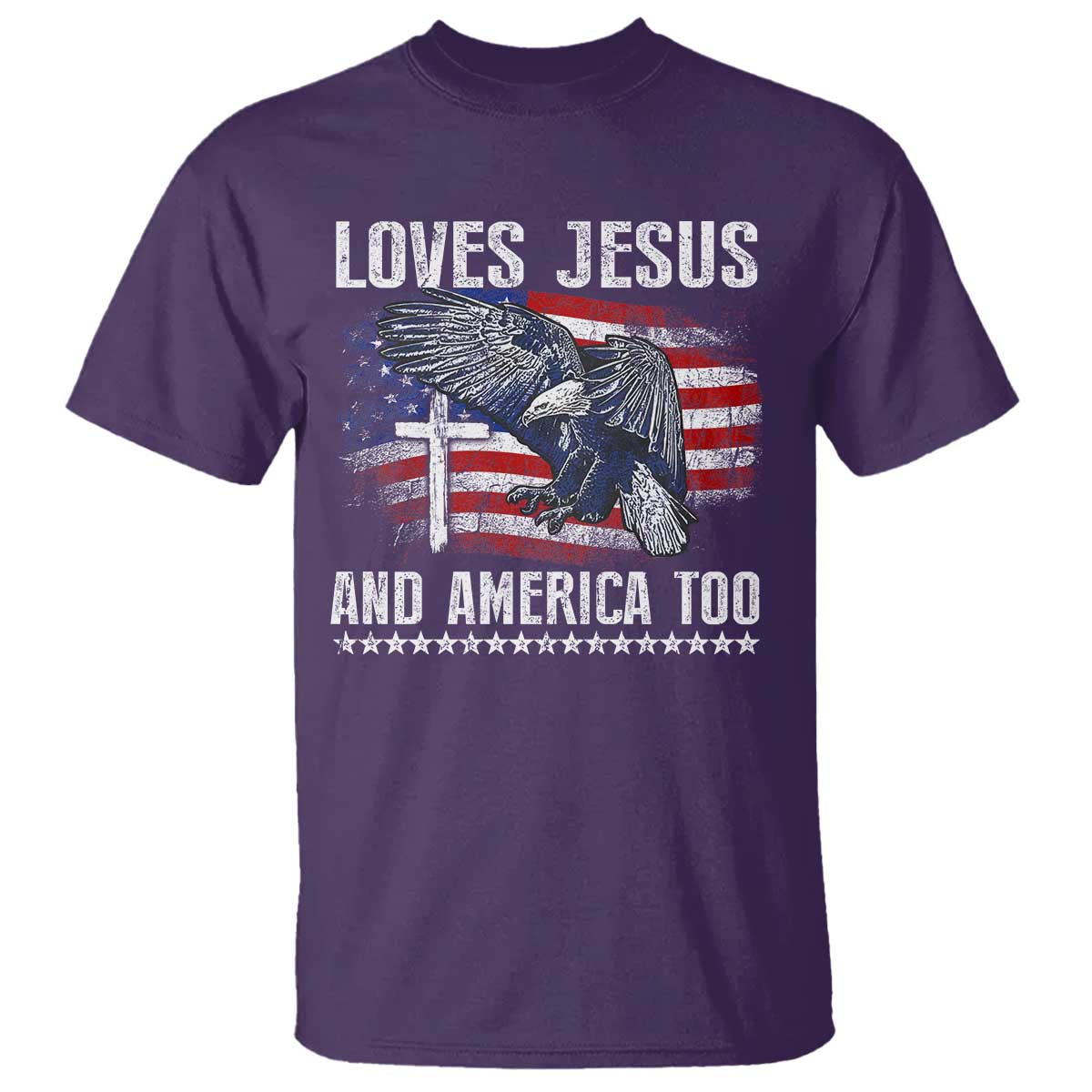 Funny Loves Jesus And America Too T Shirt 4th Of July Patriotic Christian Eagle American Flag - Wonder Print Shop